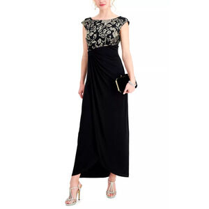 CONNECTED Embroidered Cap-Sleeve Gown Dress US 16